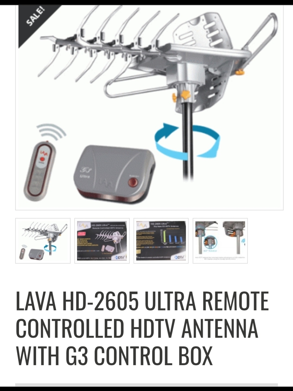 LAVA HD-2605 Remote-Controlled HDTV Antenna in Gray